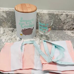 Pusheen Box Kitchen Lot Smart Cookie Tin Apron Sundae Glass Cup Bundle NEW